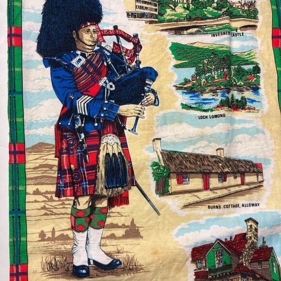 Vintage Scotland Linen Tea Towel Lot Of 4 Scotty Dog Bagpipes Lamont Scottish - Picture 14 of 16